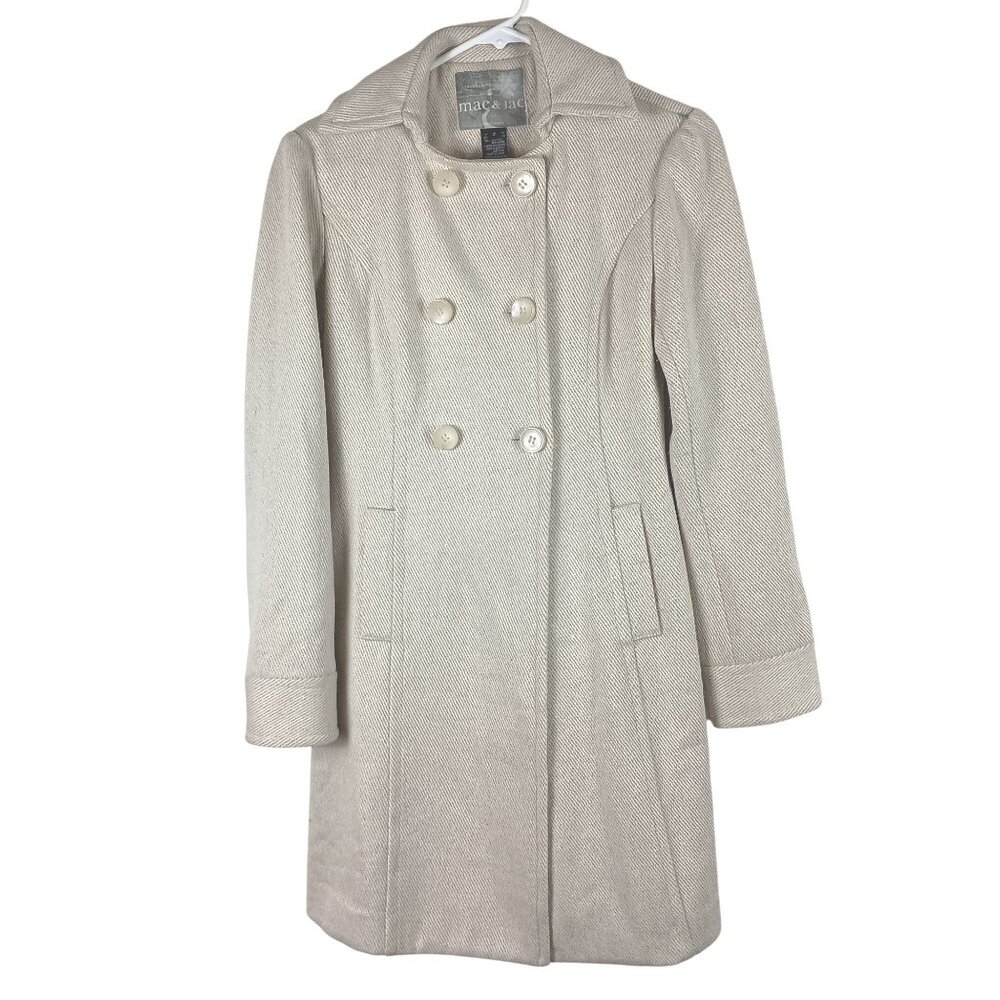 Mac & Jac Wool Blend Overcoat Womens 2 Double Breasted Ivory Lined Winter